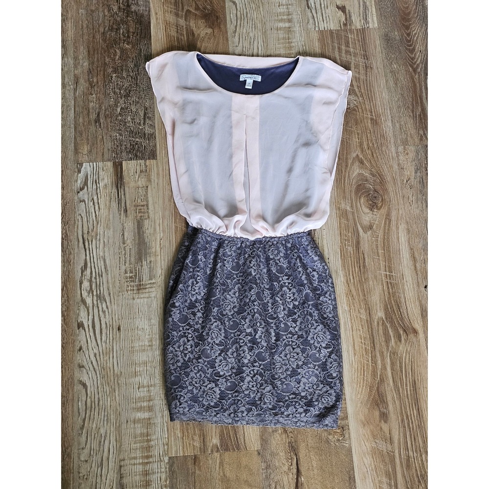 Speechless Womens Sheer Pink Grey Lace Sleeveless Mini Dress Romantic Chic Sz‎ S